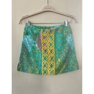 Lilly Pulitzer Green Turquoise Yellow Patterned Mini Skirt